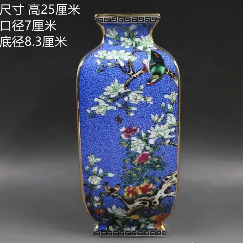 Chinese Ancient Enamel Color Flower Bird Ceramic Vase Collection Decoration Art Home Desk Retro Ornament Antique Porcelain Items