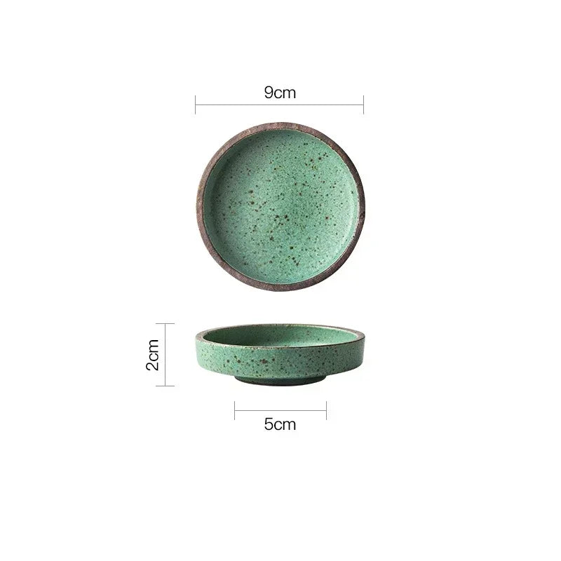 Retro Ceramic Round Sauce Dish Hot Pot Seasoning Dipping Plate Bowl Small Flavor Plates Creative Snack Vinegar Soy Sauce Dishes