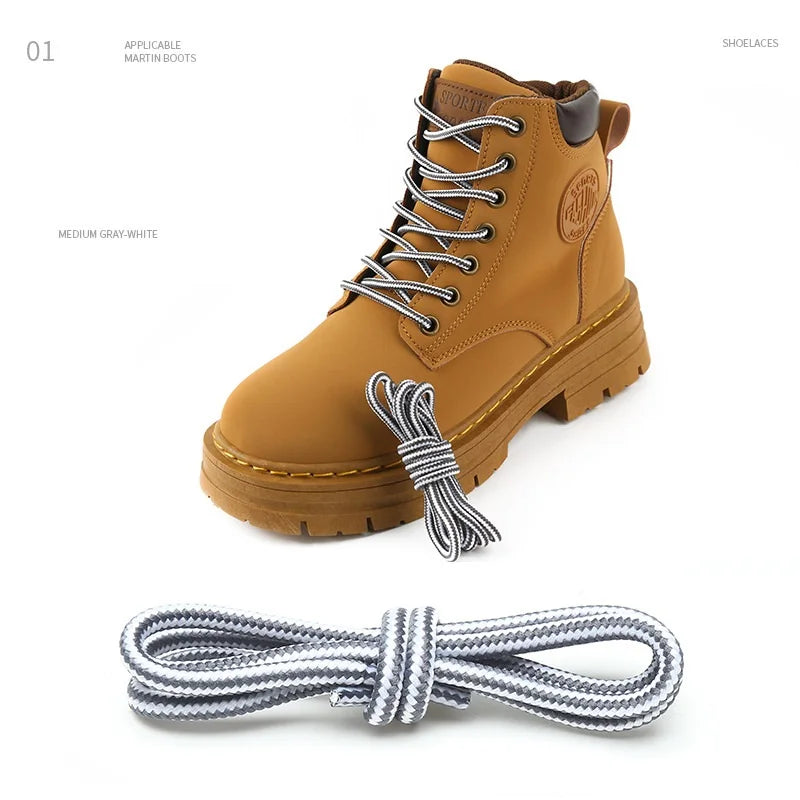 1 Pair 4mm Two-color Striped Round Color Polyester Shoelaces For Work Shoes Martin Boots Leather Boots Shoe Laces 100/120/150CM