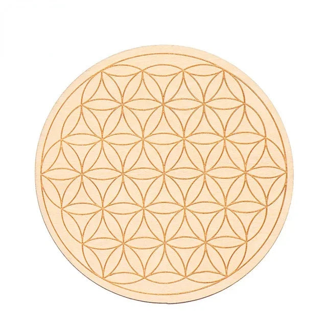 1PCS Chakra Flower of life Natural Symbol Wood Round Edge Circles Carved Coaster For Stone Crystal Set DIY Decor Mats Pads