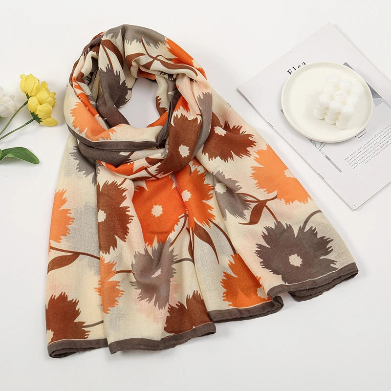 Elegant Floral Cotton Linen Shawls Muslim Hijab Scarf Woman Long Wraps Lady Fashion Soft Headband Islamic Turban Stoles 180*85cm
