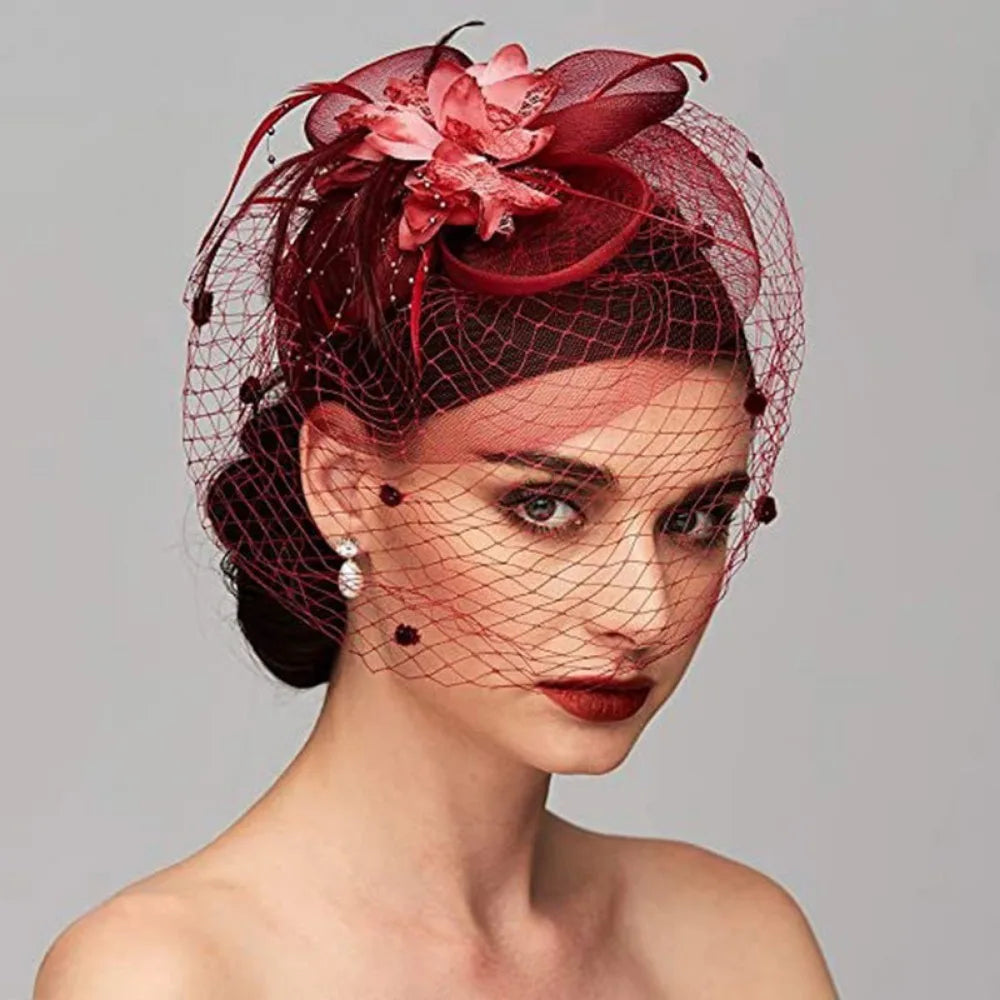 Bride Headwear hat Veil Wedding Hair Accessories Flowers Feather Mesh Veil Face Cover Multi Colors Korea Japan Black White