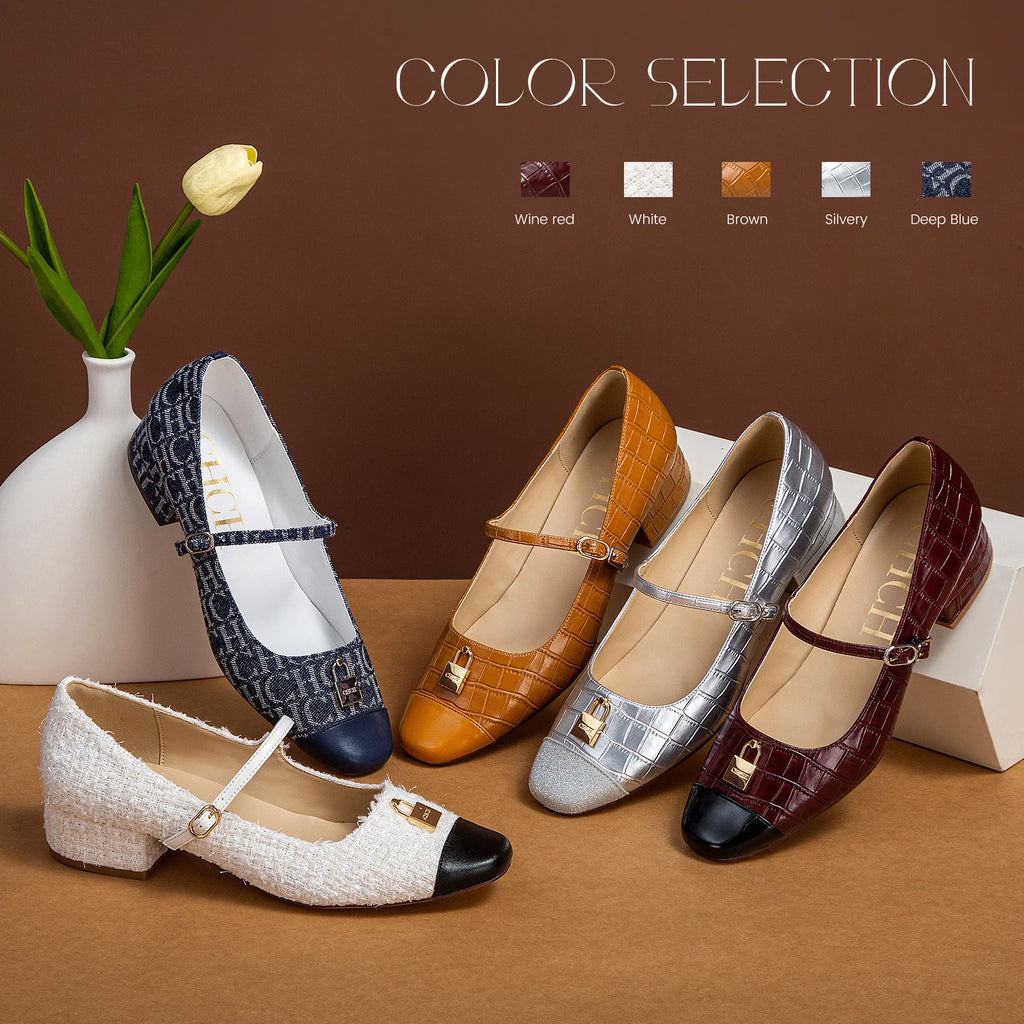 Women Casual Shoes Middle High Heels Spring Summer Leather Sandals Printed Metal Decoration Casual Leather Shoes