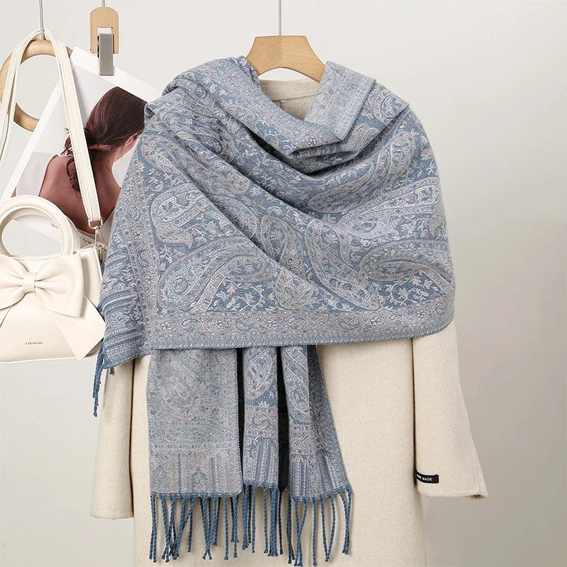 New Shawl Warm Winter Scarf Hijab Women Print Paisley Cashmere Pashmina Thick Wrap Head Neck Foulard Luxury 2024 Blanket Echarpe