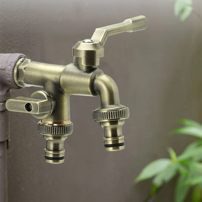 1PC Brass Bibcock 7 Colors Bronze Antique Outdoor Dual Outlet Faucet Washing Machine Out Garden Balcony Frost Protection Tap