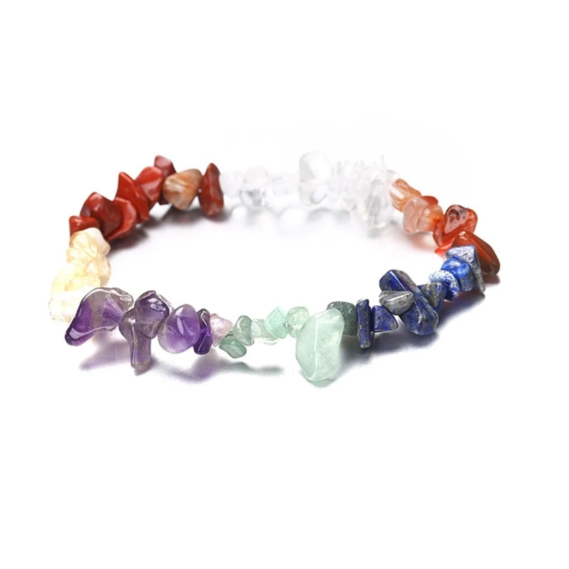 Color Natural Gem Chakras Crystal Bracelet for Men and Women Irregular Roller Polishing Alignment Gravel Bracelet for Meditation