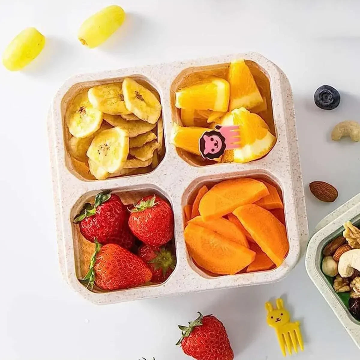 1PC -  Bento Snack Boxes with 4 Compartments – Reusable, Travel-Friendly Meal Prep Containers for Work & School