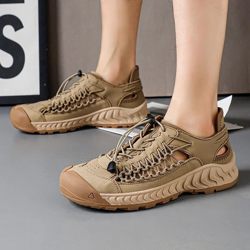 Summer Men Sandals Genuine Leather Casual Sandals Outdoor Antiskid Designer Round Toe Sandals Breathable Waterproof Beach Shoes