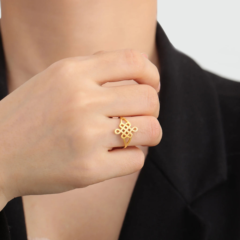 Skyrim New In Women Celtics Knot Geometric Ring Stainless Steel Gold Color Minimalist Finger Rings Jewelry Wedding Band Gift