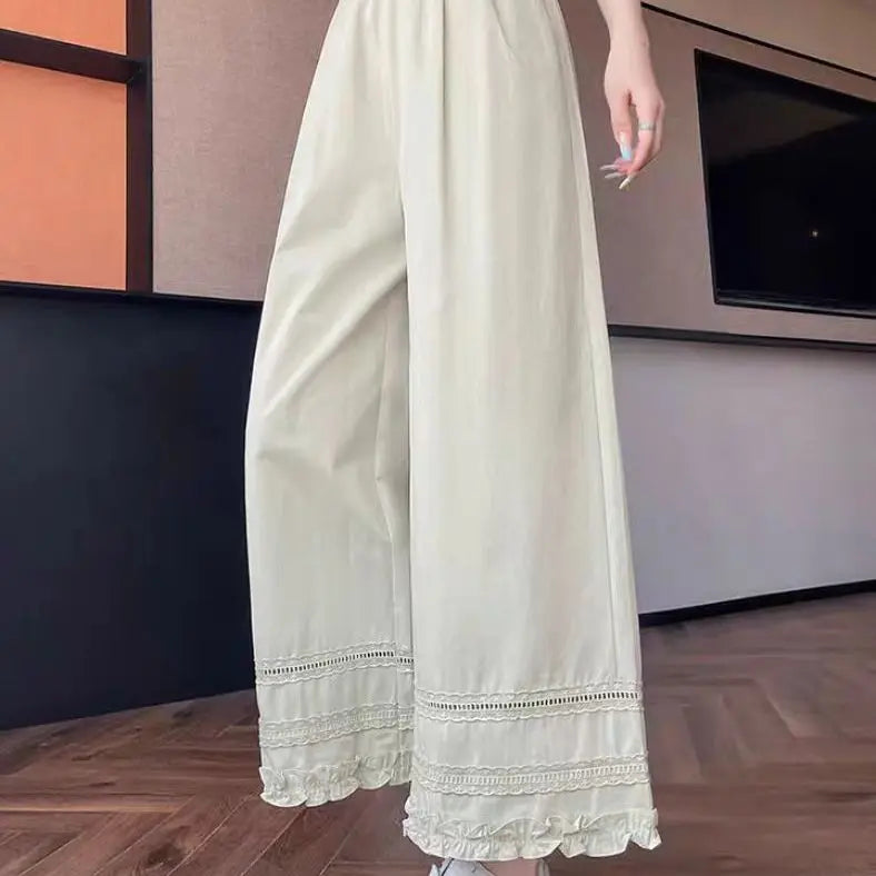 Lace Lace Spliced high-waist Wide-leg  New Loose Thin Sun Protection Casual Straight-leg Pants