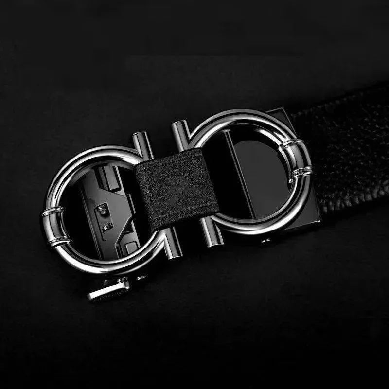 Men's minimalist high-end leather alloy fully automatic buckle head versatile Korean business European and American waist belt