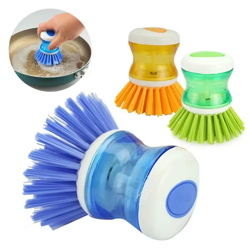 Kitchen Wash Pot Dish Brush Washing Utensils with Washing Up Liquid Soap Dispenser Household Cleaning Accessories
