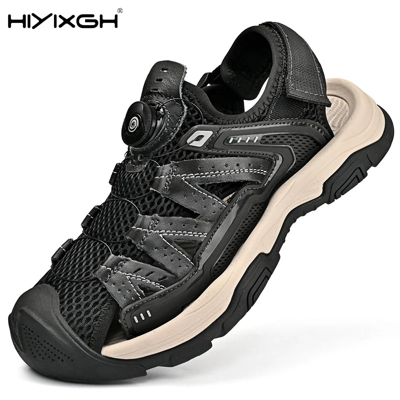 New Men Outdoor Genuine Leather Sandals High-quality Summer Non-slip Beach Sneakers Fashion Breathable Walking Soft Bottom Shoes