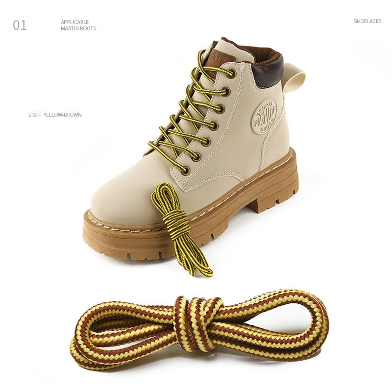1 Pair 4mm Two-color Striped Round Color Polyester Shoelaces For Work Shoes Martin Boots Leather Boots Shoe Laces 100/120/150CM