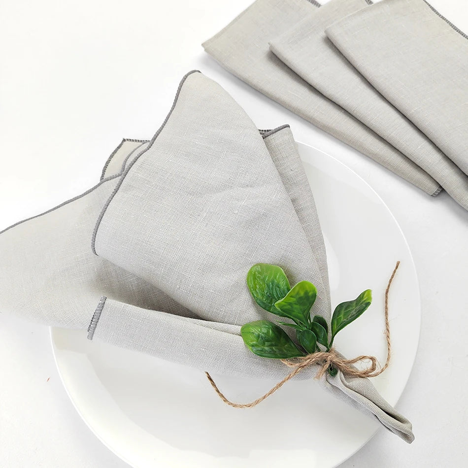 Set Of 4 Pure Linen Napkins Cloths Reusable 40x40cm Soft Comfortable Fabric Kitchen Accessories for Wedding Birthday Parties