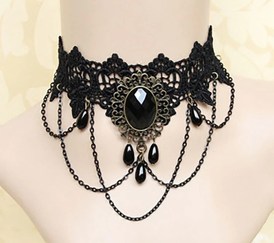 Rose Flower Red Black Stone Velvet Chokers for Women Lady Lace Bead Chains Sexy Necklace Girl Neck Jewelry Accessories Gifts 1PC