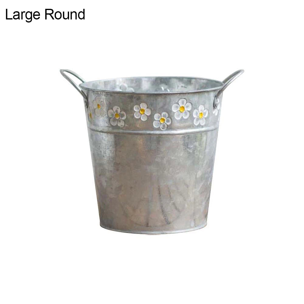 Embossed Vintage Iron Flower Pot Desktop Flowers Vase Plant Hanging Balcony Plant Bucket Planting Home Garden Decorations