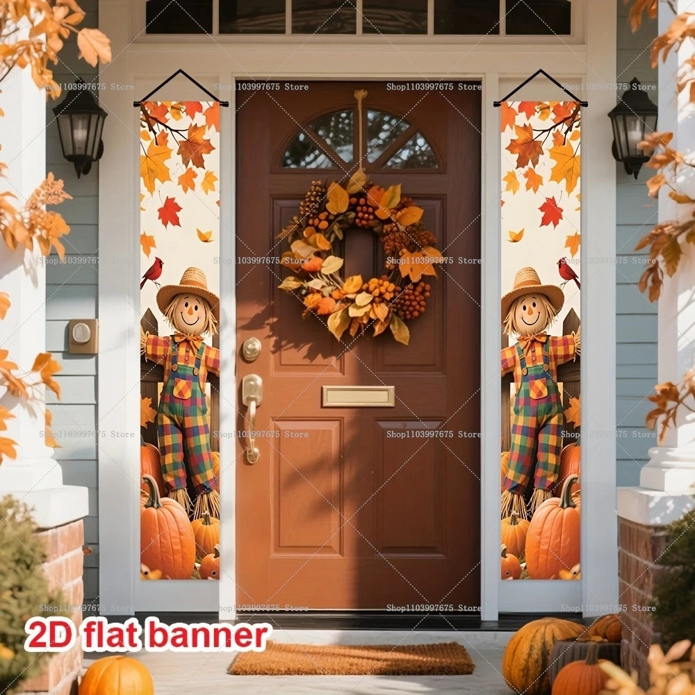 Thanksgiving Autumn Pumpkins Maple Leaf Banners Decorations Couplets Porch Welcome Sign Indoor Outdoor Wall Hanging Banners