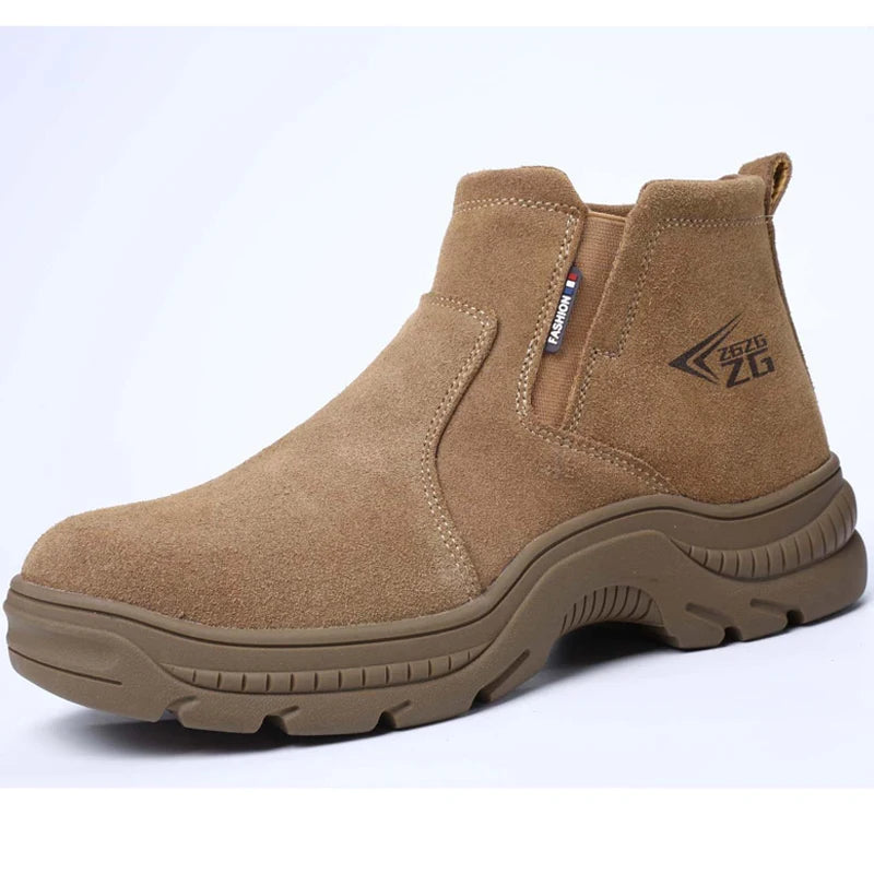 2025 Quality Leather Boots Men Safety Shoes Waterproof Work Boots Safety Steel Toe Shoes Men Puncture-Proof Indestructible Shoes