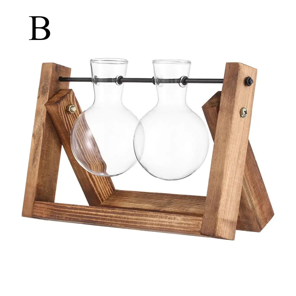 Vintage Hydroponic Plant Vases Glass Vase Vintage Bonsai Flower Pot Terrarium Tabletop Tray Wooden Frame Home Decoration