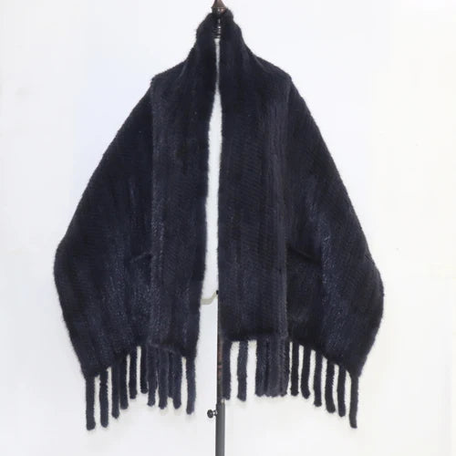 Long Style Women Knitted Real Mink Fur Pashmina Scarves Winter Real Natural Mink Fur Scarf Lady 100% Natural Real Mink Fur Shawl