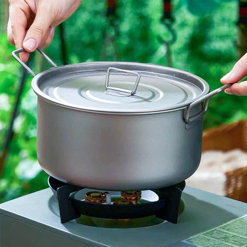 Outdoor Stockpot Large Capacity 1.8L Digester Titanium Pot Hanging Pot with Lid Ultra-light Portable Camping Hiking Backpack