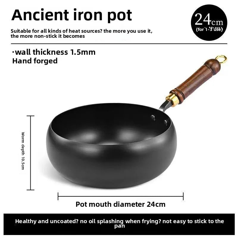 Traditional handmade forging iron pot for home use, healthy non stick pan, stir fry pan, stew pan, small iron pot