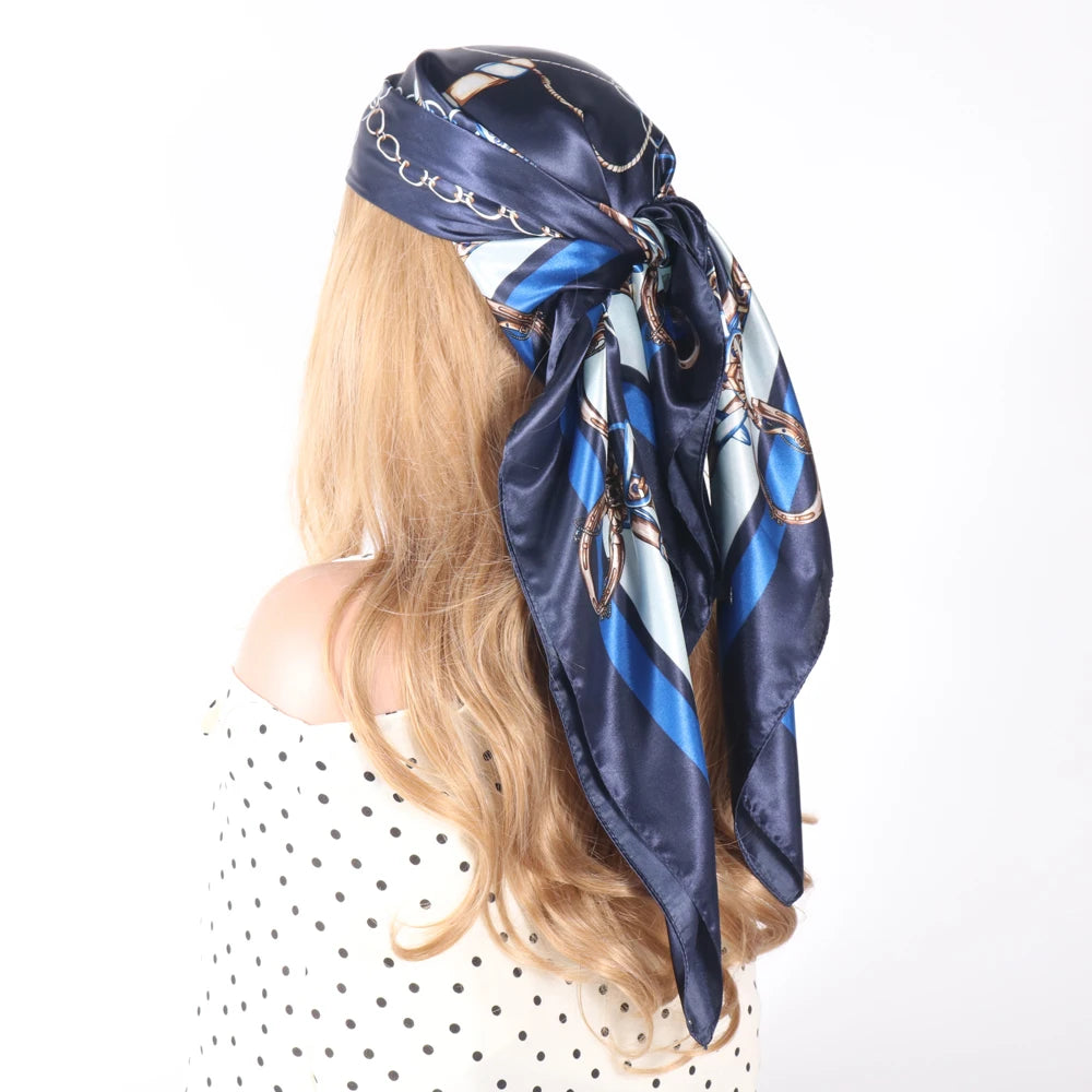 Silk Head Scarf Women Luxury Fashion Hair Scarve Summer Foulard Femme Satin Shawl Kerchief 90cm Square Headscarf Bandana Cheveux