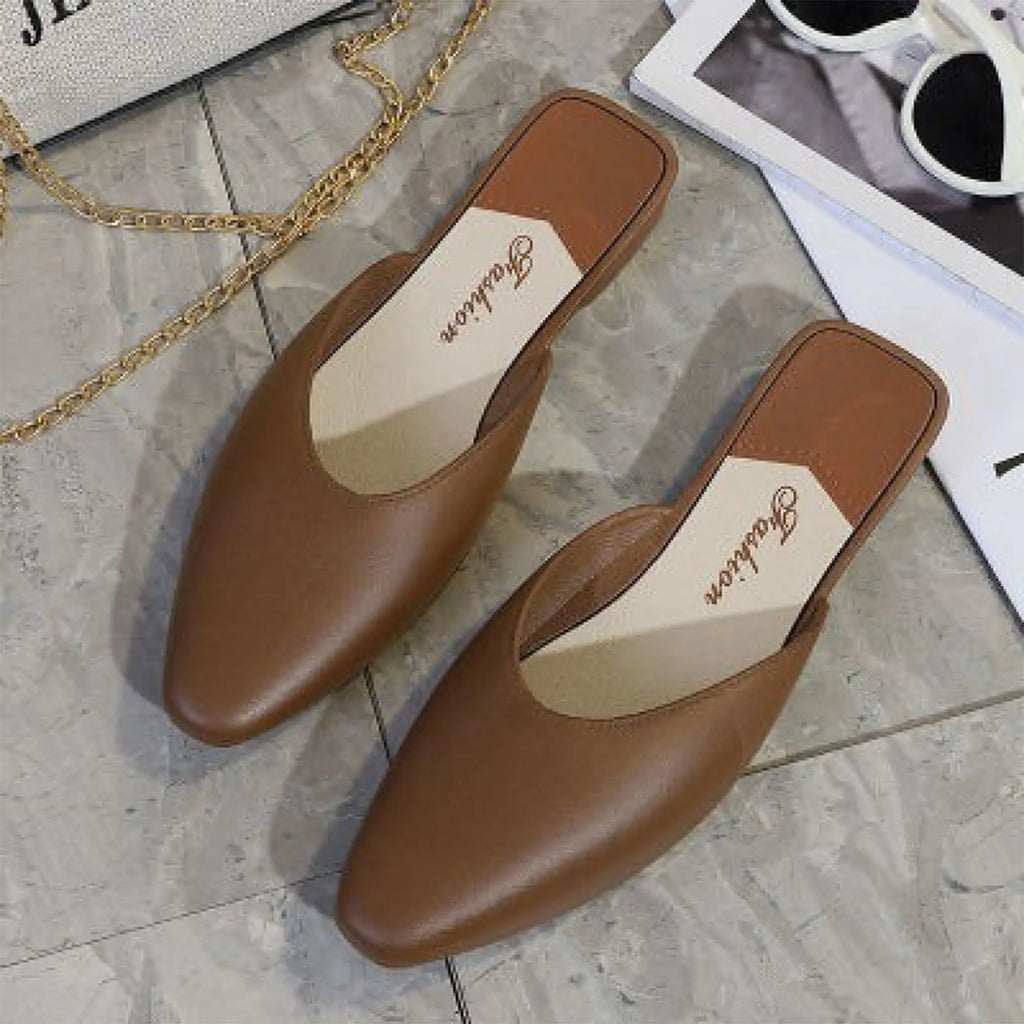 Fashion Women's Outdoor Flat Low-heeled Slip-on Lazy Sandals Semi-slip-on Pointed-toe Shoes Elegant Women Mules Concise Slippers