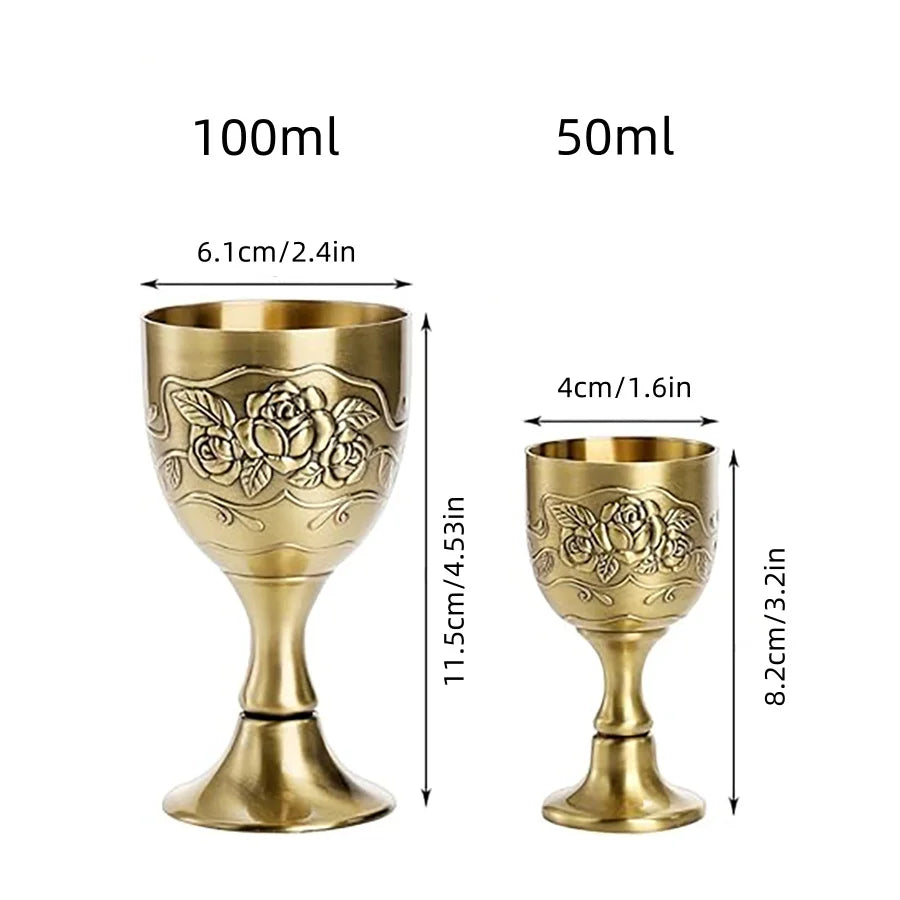 Vintage Goblet Flower Embossed Gold Communion Cup Copper Metal Wine Chalice Flower Embossed Shot Glasses Copper Metal Wine Cups