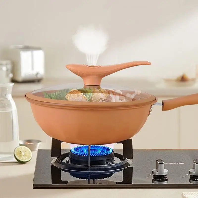 Iron Wok With Lid Frying Wok Energy-Concentrating Pot Bottom Steaming And Cooking All In 1 Induction Cookware Non-Stick Frying