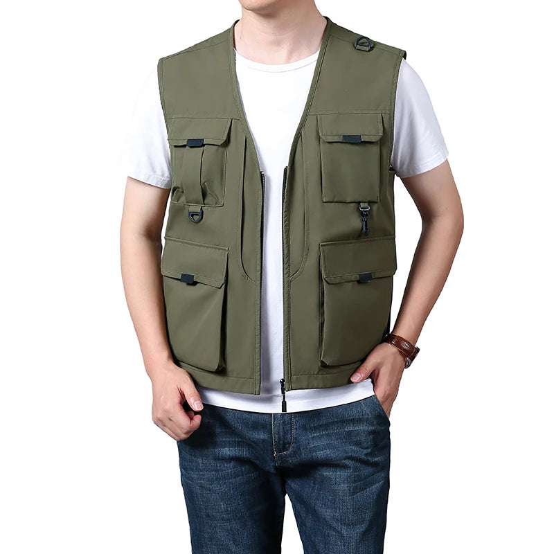 6xl Big Size Multi-Pocket Vest Men Women Outdoor Sporting Fishing Vest Photography Work Clothes 5xl 4xl Casual Cargo Vest Jacket