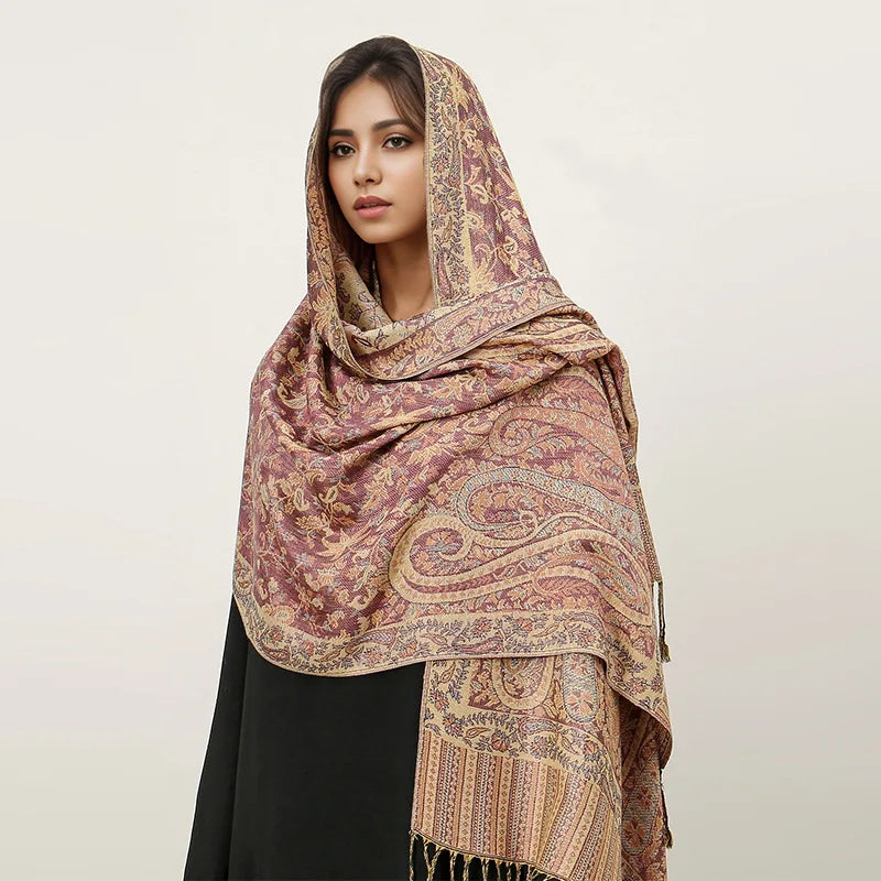 Paisley Pashmina Shawl Scarf Women Jacquard Cashew Printed Scarves Borders Female Tassel Travel Blanket Wraps Ethnic Shawls