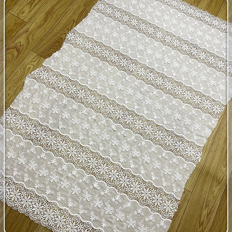 Off Cotton Lace Fabric for Women, Making Skirt Clothing, Wedding Dress Fabric, DIY Women's Embroidery, Hollow Cloth, 130cm Wide