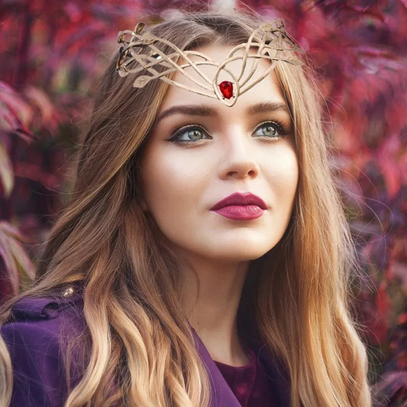 Goddess Cosplay Forehead Round Elves Crowns Tiara Women Man Vintage Leaf Headband Bridal Hair Accessories Crown Wedding Headwear