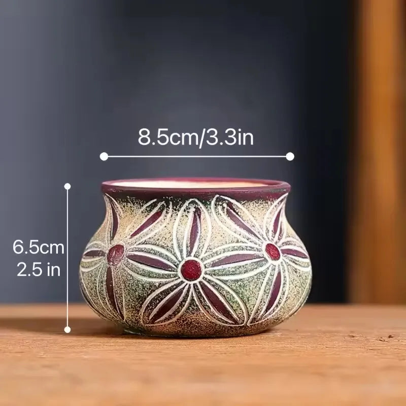 Mediterranean Style Flower Pot Retro Red Pottery Flower Pots Vintage Printed Creative Ceramic Succulent Planters Indoor Outdoor