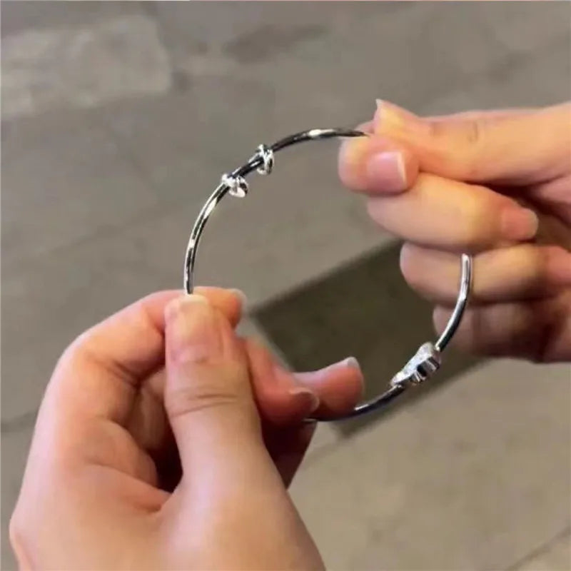 Fashion Silver Color Hollow Double Heart Bangle Women Shining Zircon Charm Bracelet Adjustable Minimalist Style Jewelry Gifts