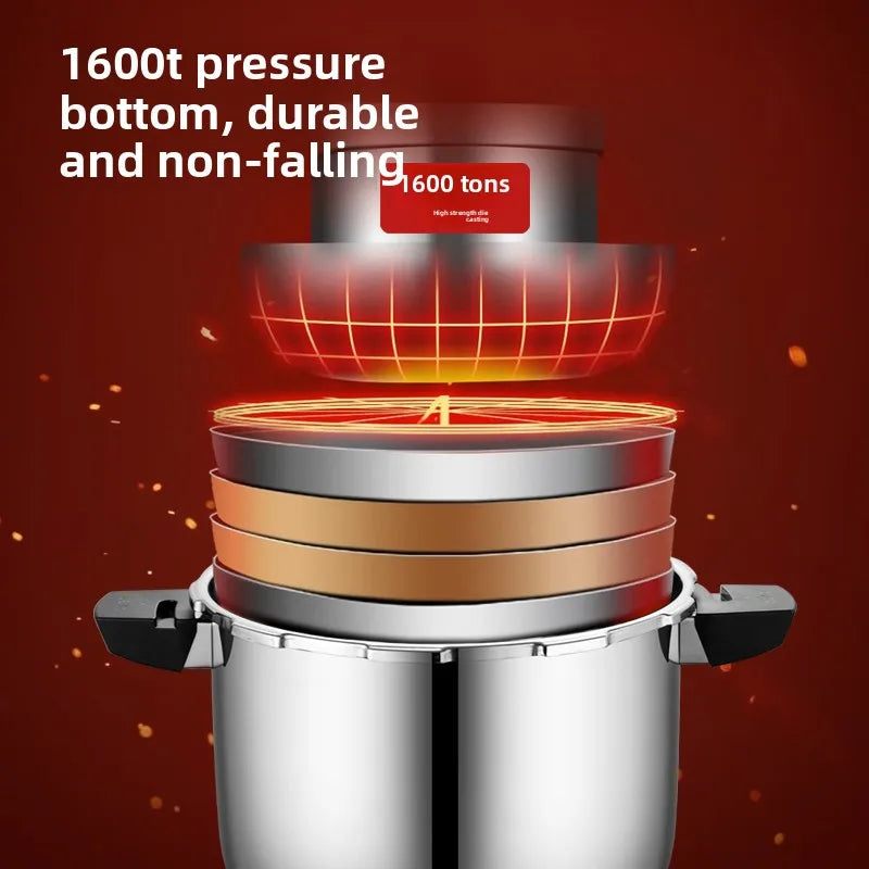 Large capacity stainless steel pressure cooker, compatible with stoves, used for safe cooking, canning, and stewing