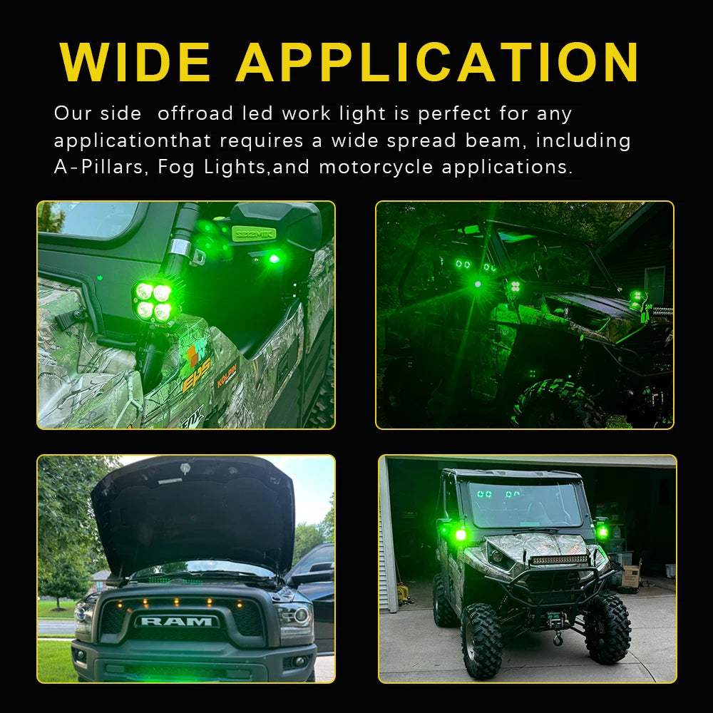 3 Inch LED Light Bar Red Green 12-24V Driving Fog Lights Auto Spotlights Work Lights for 4x4 Offroad Motorcycle Fishing Hunting