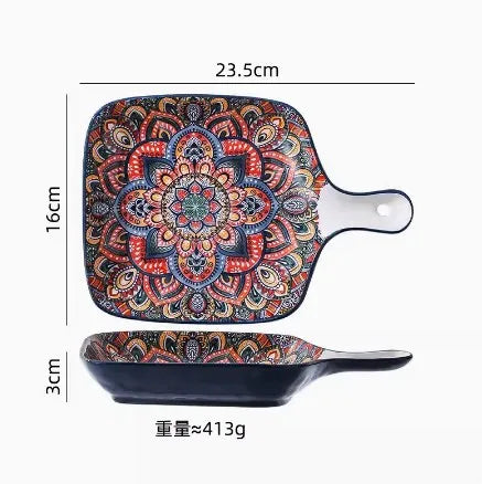New Bohemian Style Ceramic Household Dishes with Handles Bowls Dishes and Household Dishes Set