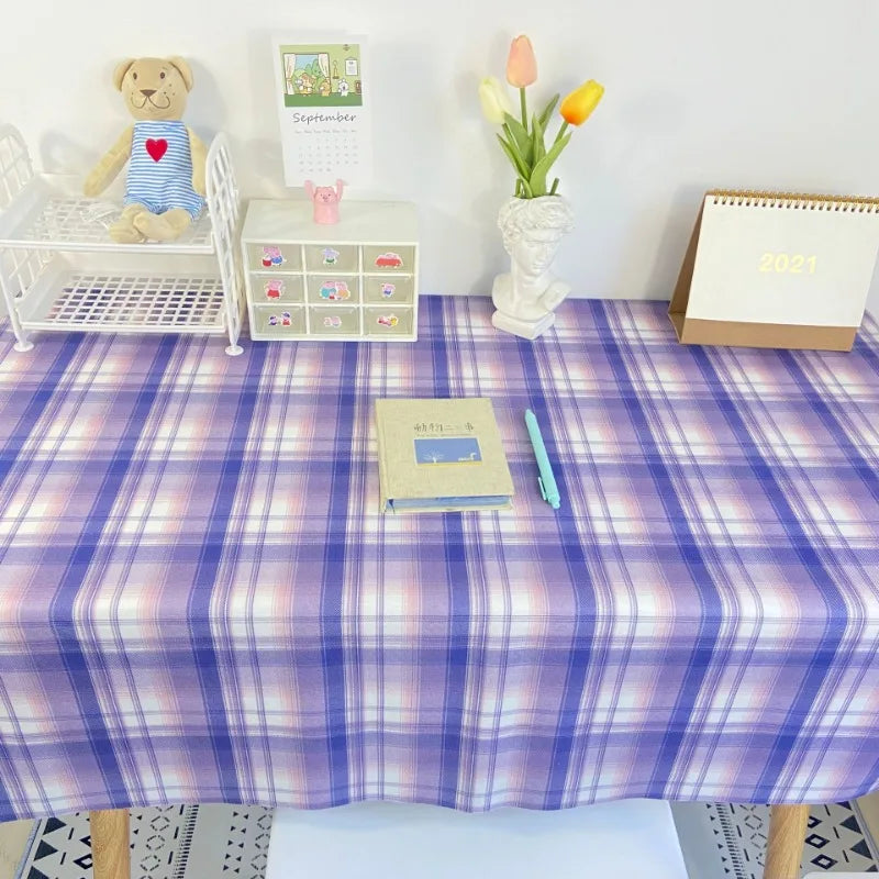 INS Plaid Table Cloth Japanese Fresh Checkered Tablecloth Bedroom Dormitory Dressing Table Mat Rectangular Desk Decor