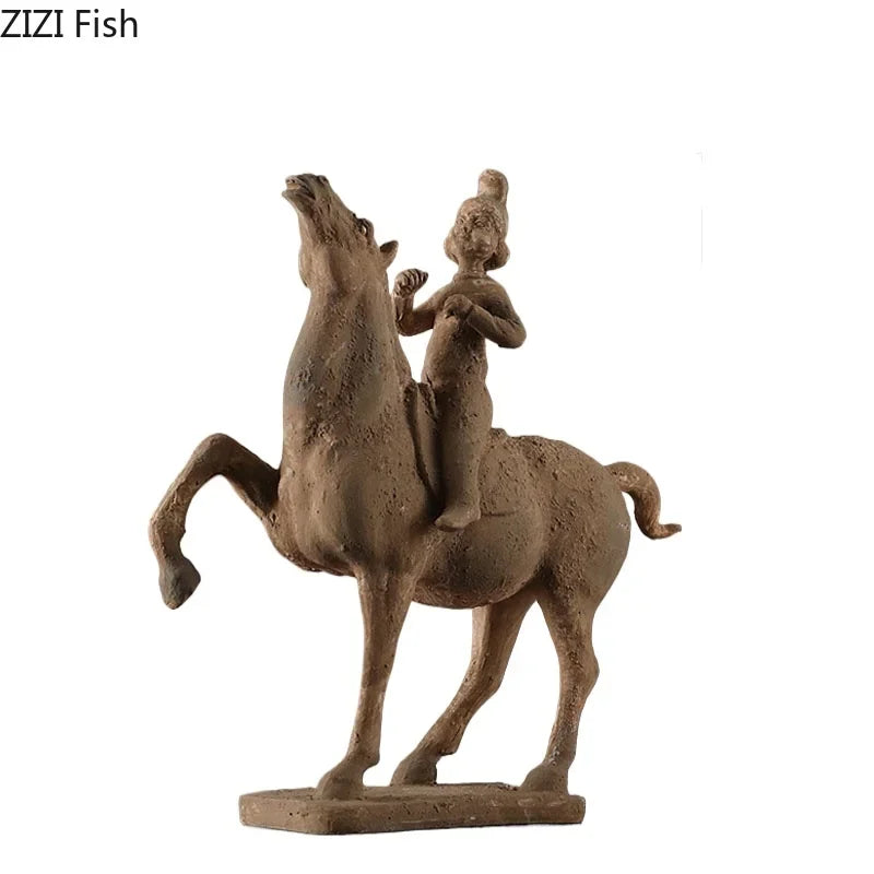 Terracotta Warriors Statue Resin Ornaments Desk Decoration Simulated Unearthed Pottery Horse Sculptures Room Aesthetics Decor