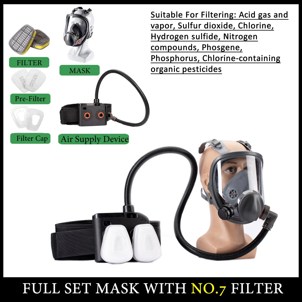 Portable Electric Air Supply Respirator 6800 Full Face Dust Gas Mask Dual Filters For Spraying Painting Polishing Work Safety