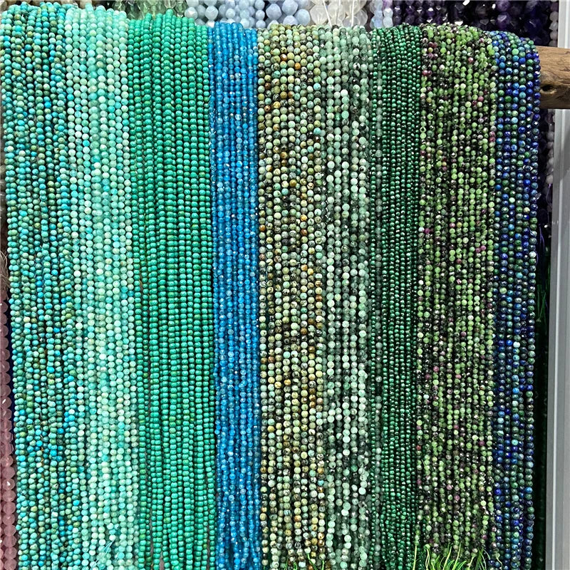 Micro Faceted Bead Natural Stone Beads Facted Green Emeralded 2 3 mm Spacer Loose Beads for Jewelry Making Necklace DIY Bracelet