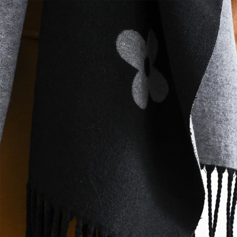 Brand Long tassel flower design luxury Bohemia Imitation Pashmina Thickened 2024 autumn and winter new scarf shawl