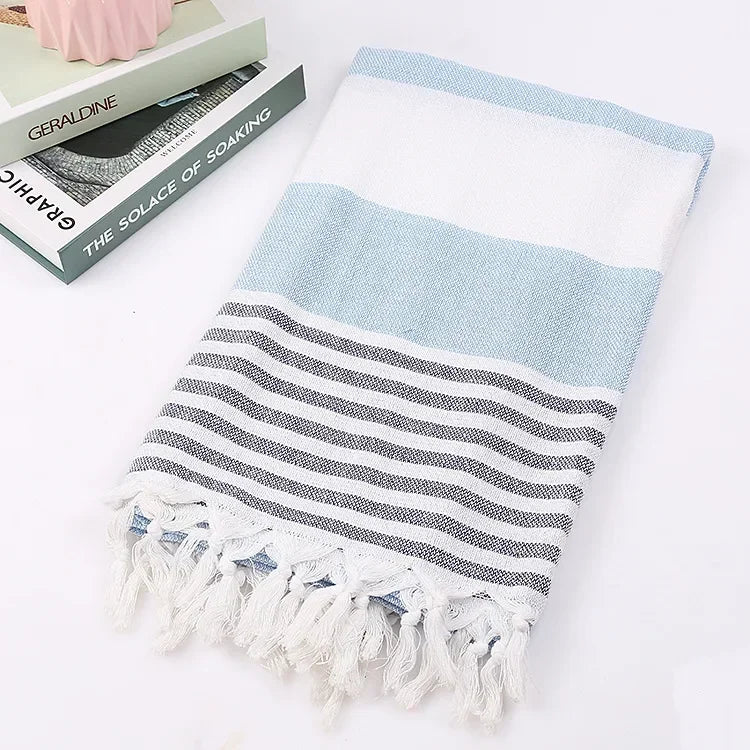 Cotton and Linen Striped Quick-drying Shawl European and American Popular Yarn-dyed Cotton Turkish Beach Towel with Tassels