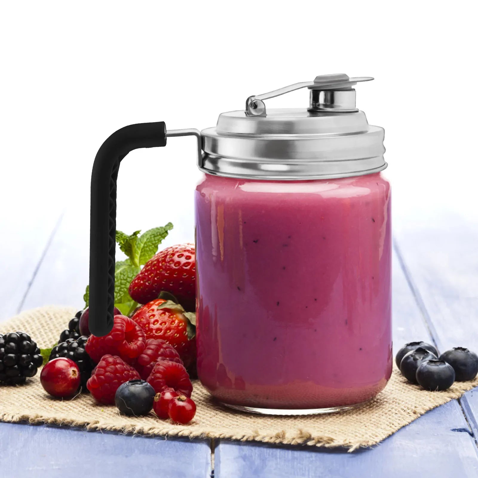 2PCS Pitcher Flip Cap Mason Jar Pour Spout Lid for Wide Mouth Mason Jars Mason Jar Airtight Handle Lid Leak Proof Seal Cover