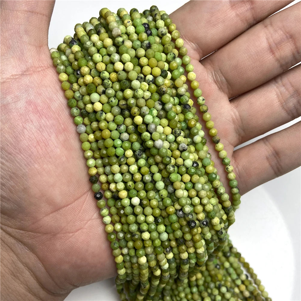 Micro Faceted Bead Natural Stone Beads Facted Green Emeralded 2 3 mm Spacer Loose Beads for Jewelry Making Necklace DIY Bracelet