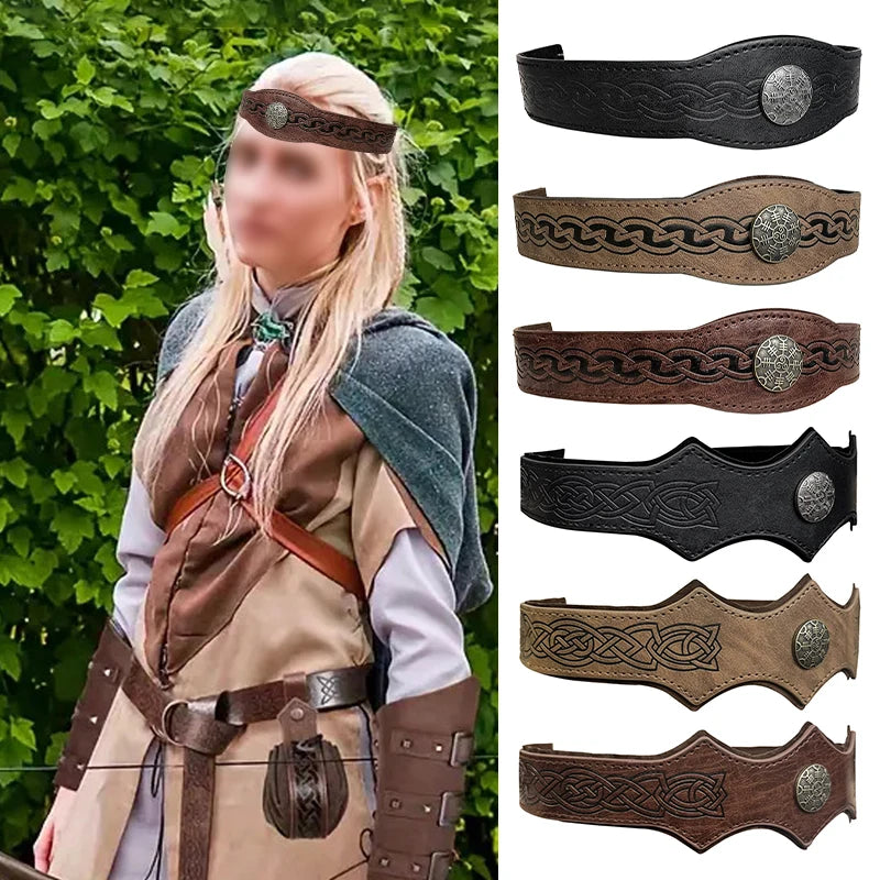 Medieval Viking Tiara PU Leather Head Ring Renaissance King Crown Headwear Medieval Noble Knight Headband Larp Cosplay Props