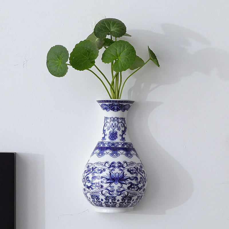 Ceramic Vase Antique Blue And White Porcelain Flower Container Home Living Room Decor Small Vase Wall Hanging Crafts Ornaments